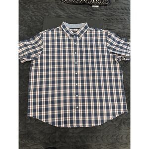 Arrow Mens Shirt 3XL Short Sleeve 2 tone Blue Plaid Collar Button Up Pocket XXXL